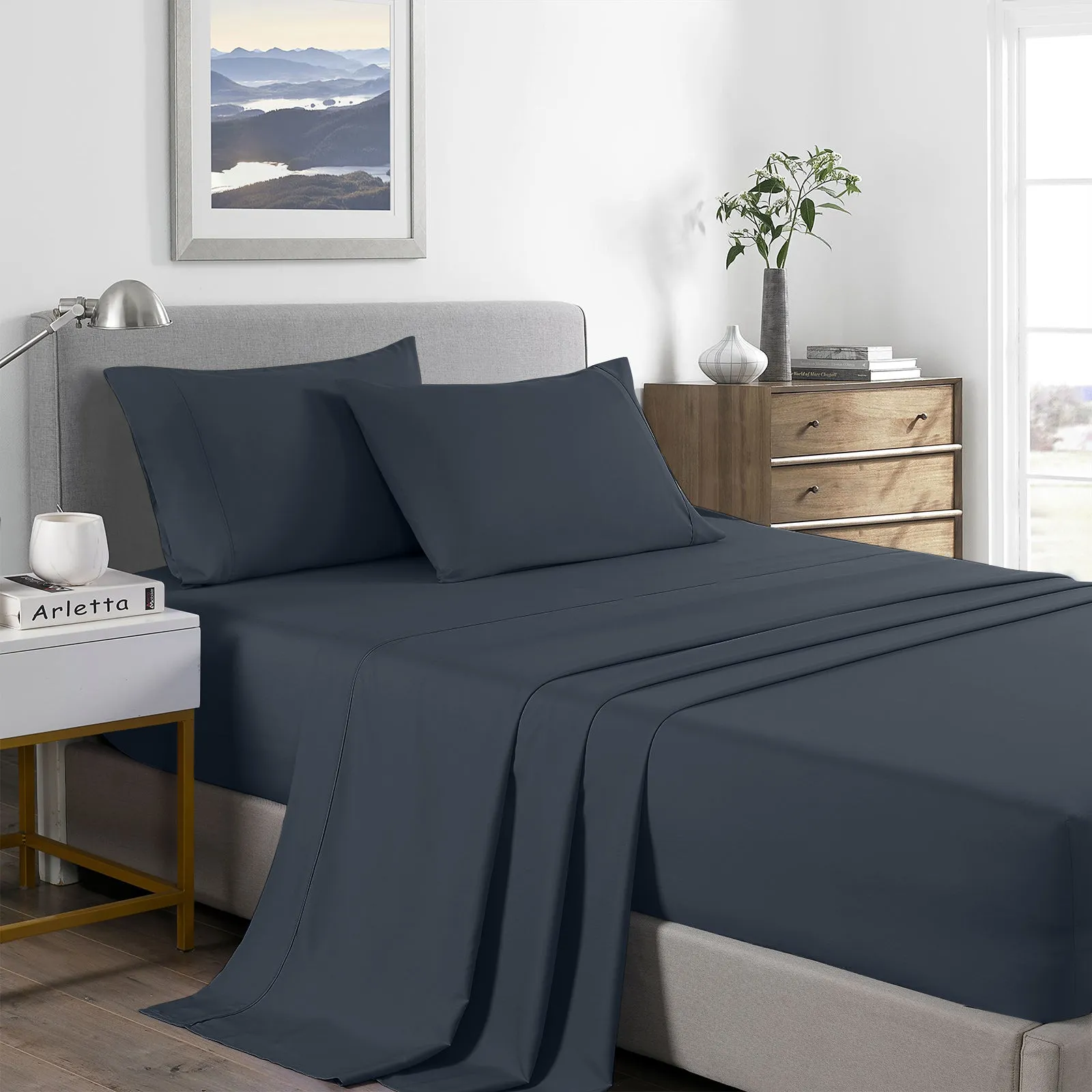 2000 Thread Count Bamboo Cooling Sheet Set | Ultra Soft Bedding | King | Charcoal
