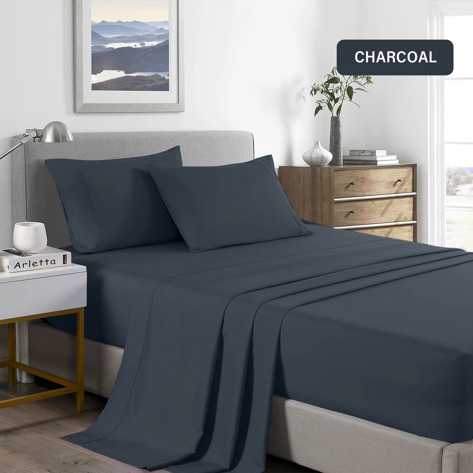 2000 Thread Count Bamboo Cooling Sheet Set | Ultra Soft Bedding | King | Charcoal