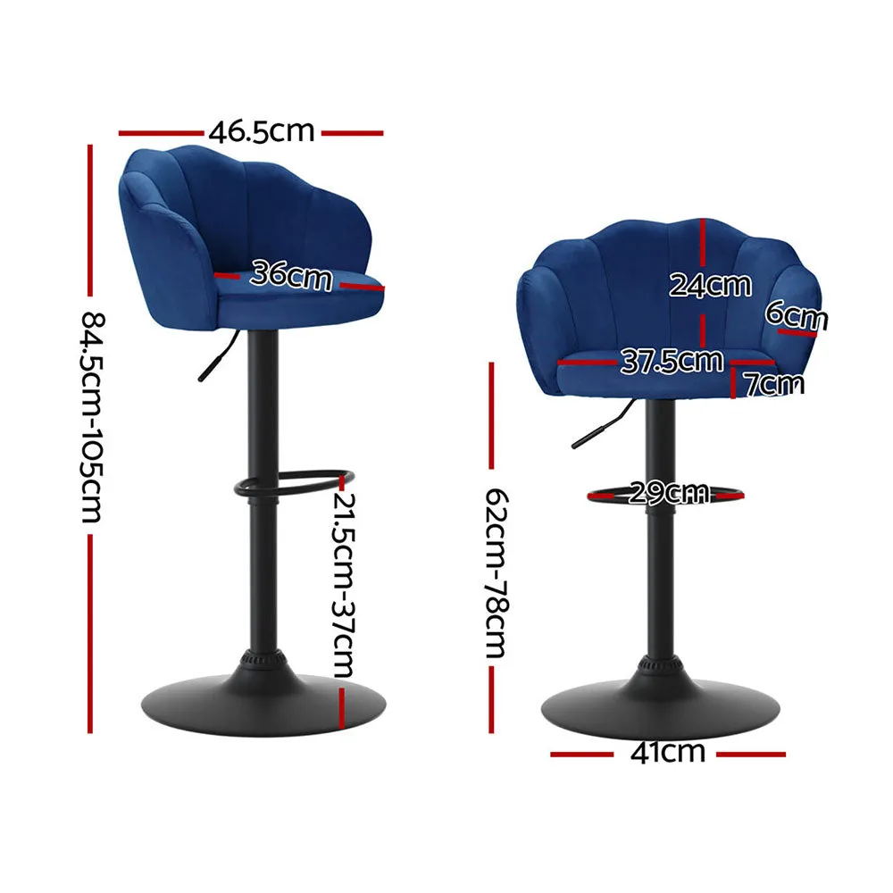 4x Bar Stools | Gas Lift | Velvet | Blue Finish