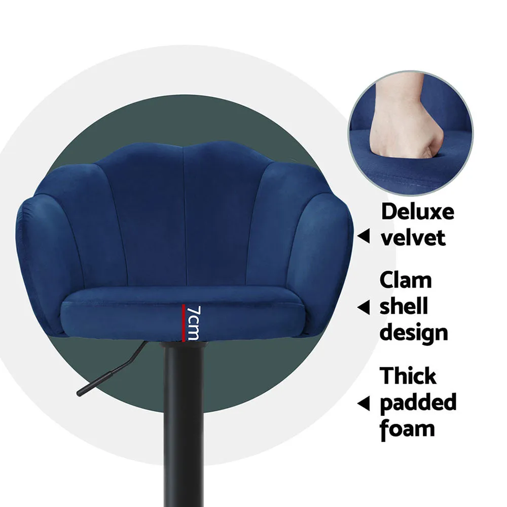 4x Bar Stools | Gas Lift | Velvet | Blue Finish