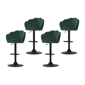 4x Bar Stools | Gas Lift | Velvet | Green Finish