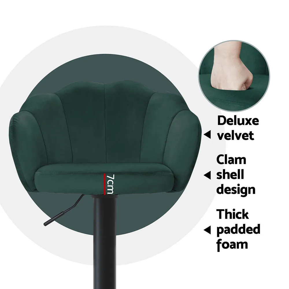 4x Bar Stools | Gas Lift | Velvet | Green Finish