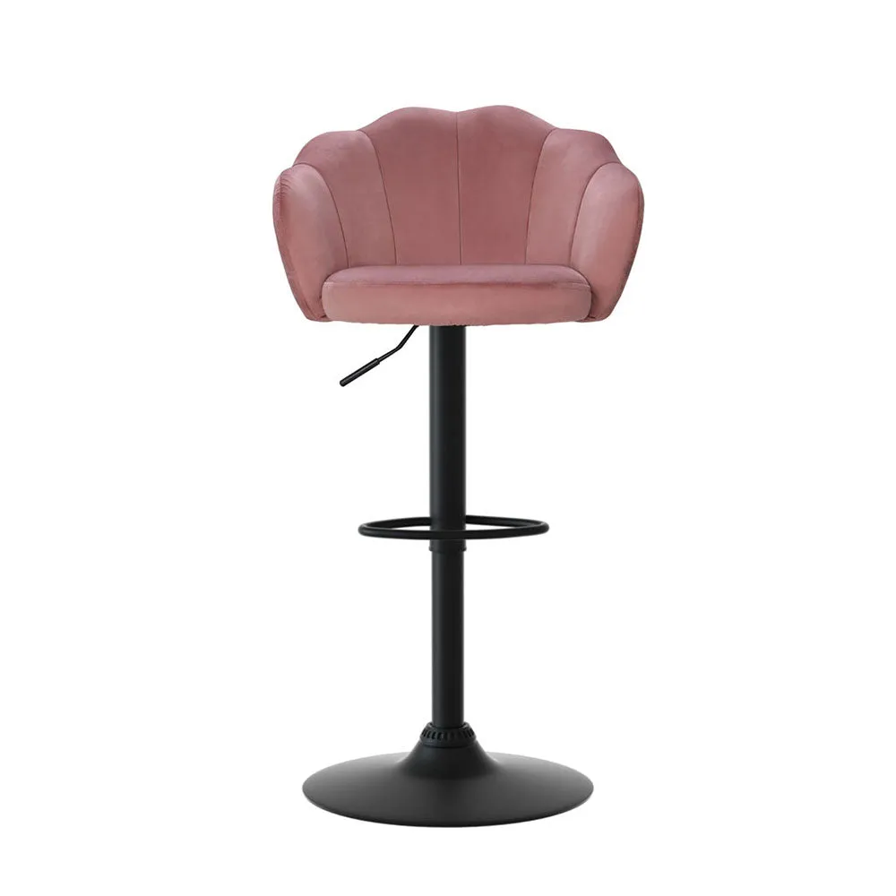 4x Bar Stools | Gas Lift | Velvet | Pink Finish