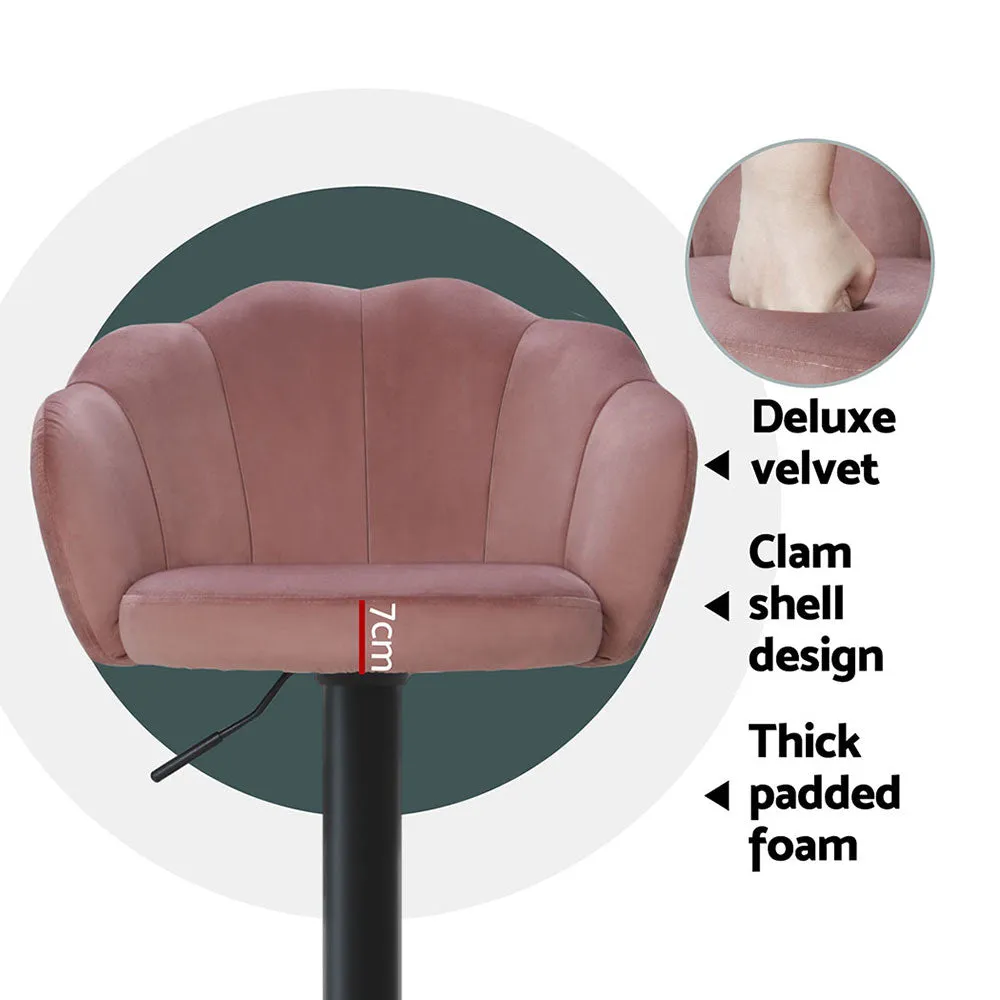 4x Bar Stools | Gas Lift | Velvet | Pink Finish