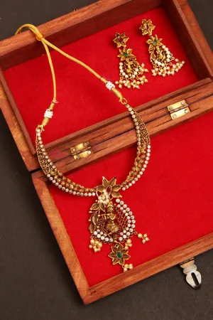 Antique Finish Krishna Pendant Short Necklace Set