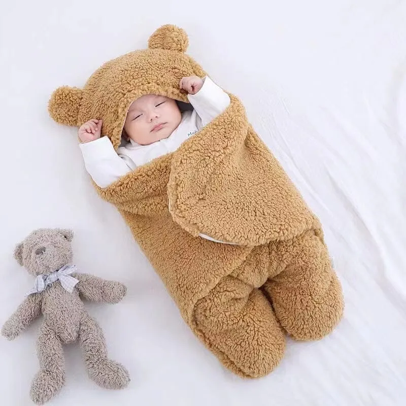 Bear Ears Winter Quilted Plush Baby Swaddle
