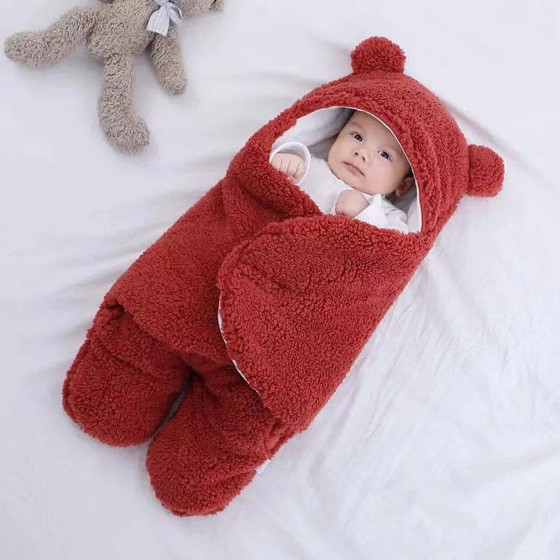 Bear Ears Winter Quilted Plush Baby Swaddle