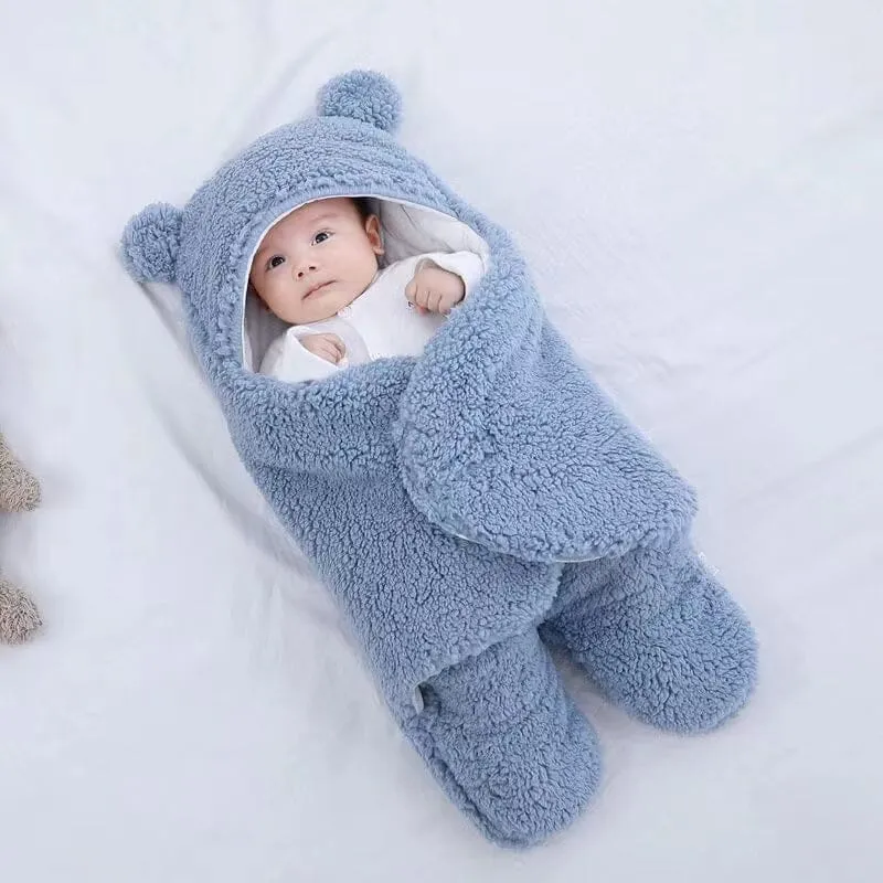 Bear Ears Winter Quilted Plush Baby Swaddle