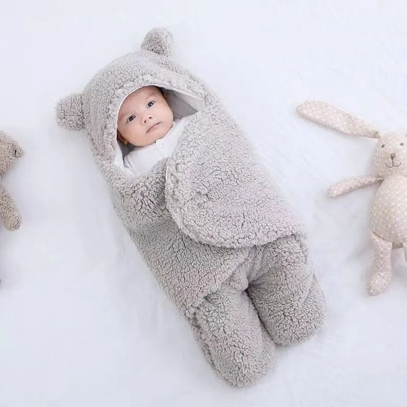 Bear Ears Winter Quilted Plush Baby Swaddle