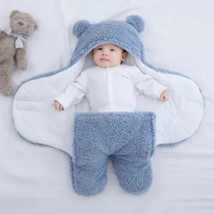 Bear Ears Winter Quilted Plush Baby Swaddle