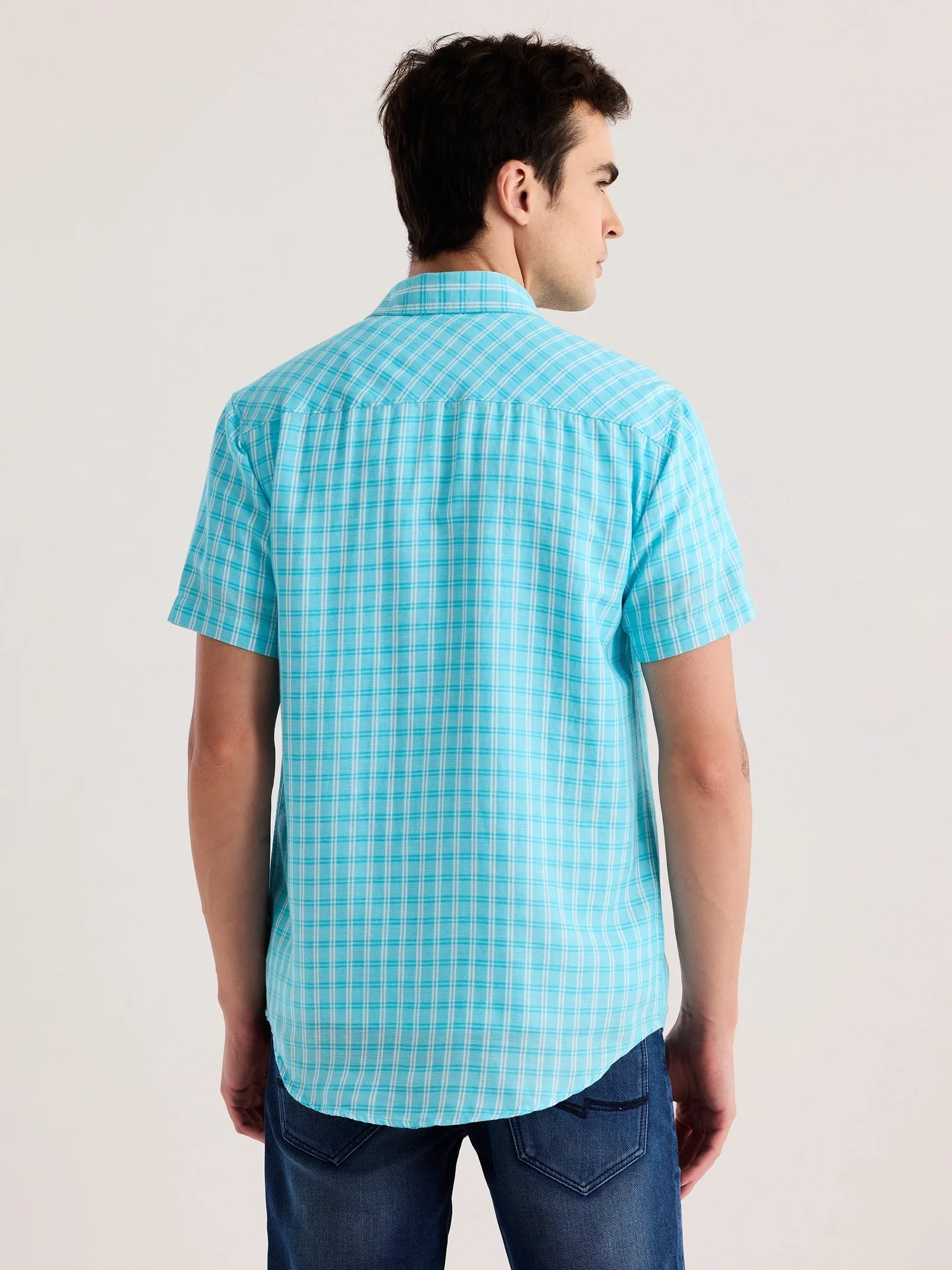 Blue Checked Linen Shirt