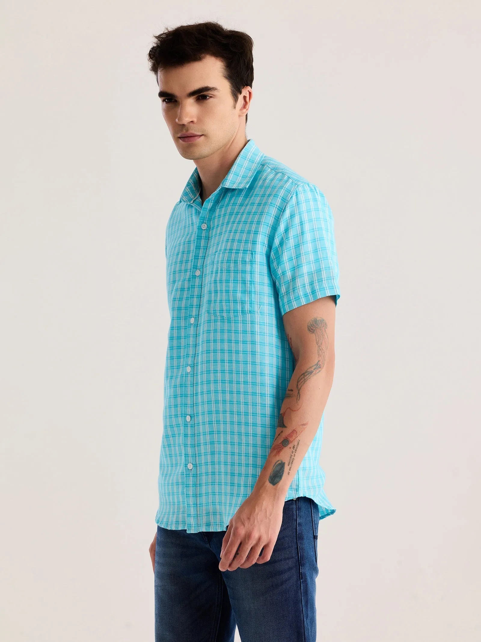 Blue Checked Linen Shirt