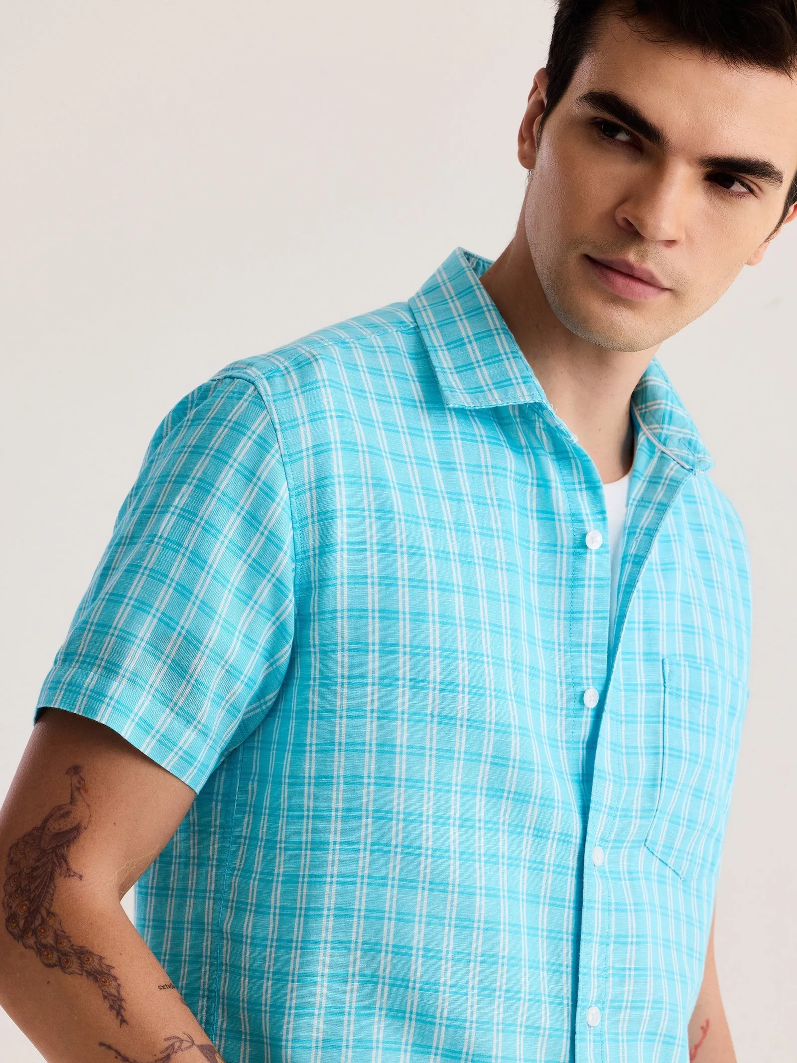 Blue Checked Linen Shirt