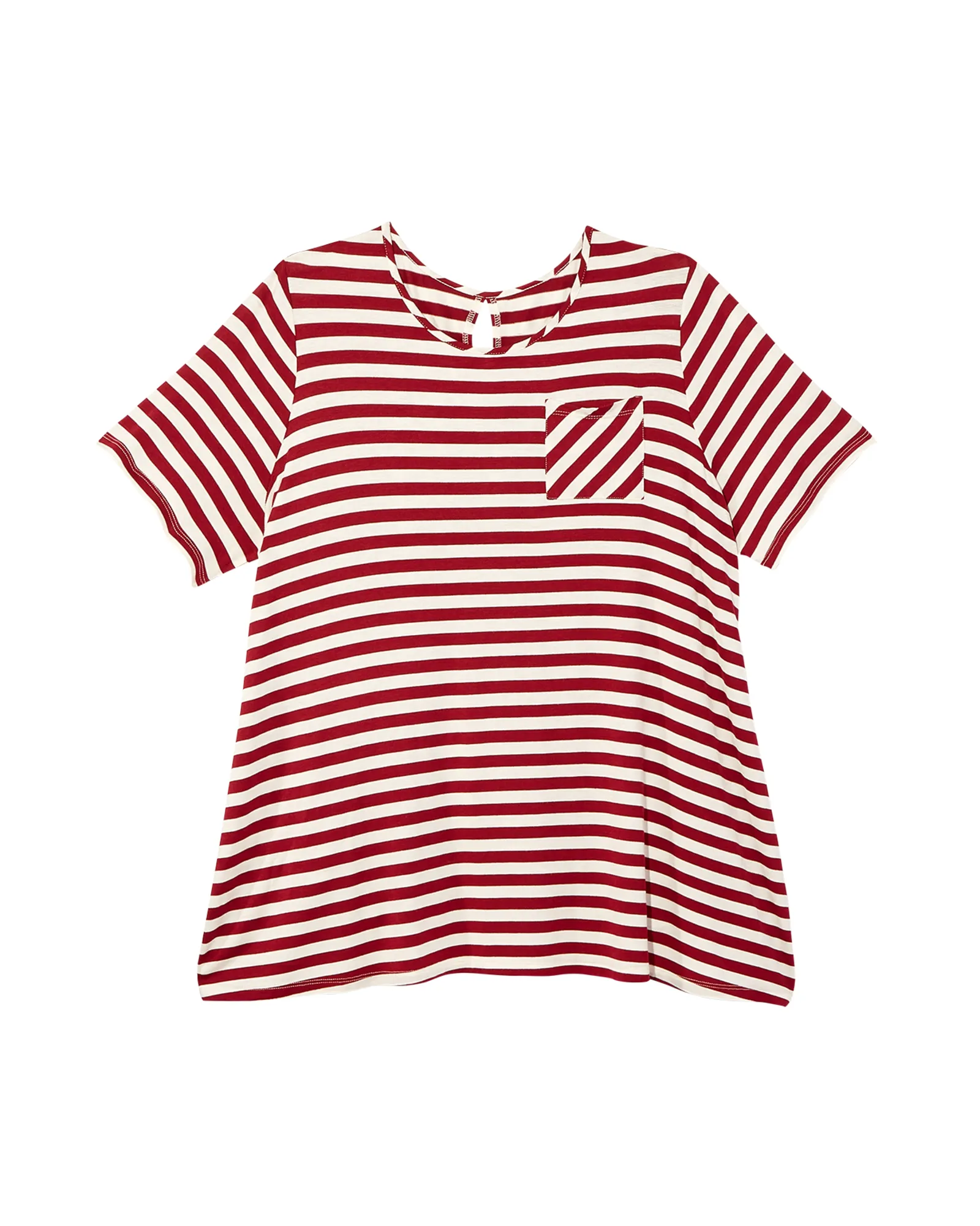 Casey Short Sleeve Split Back Tee | Red / White