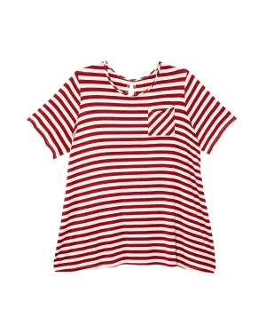 Casey Short Sleeve Split Back Tee | Red / White