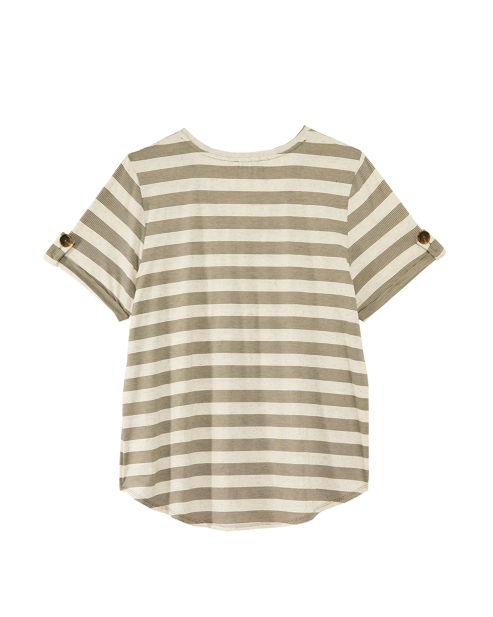 Corina V-neck Button Sleeve Tee | Olive Green / White