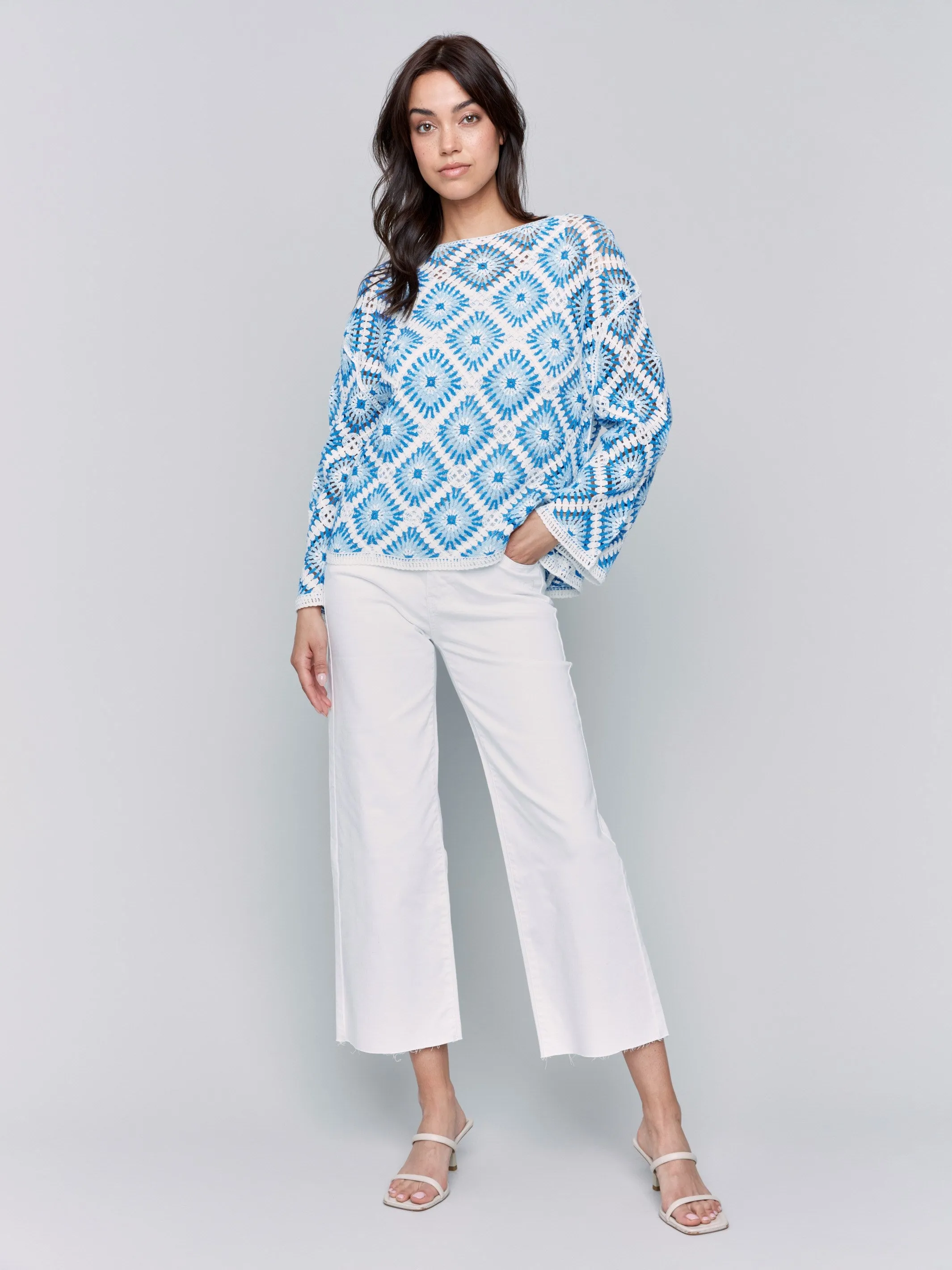 Cotton Blend Crochet Top - Coastal