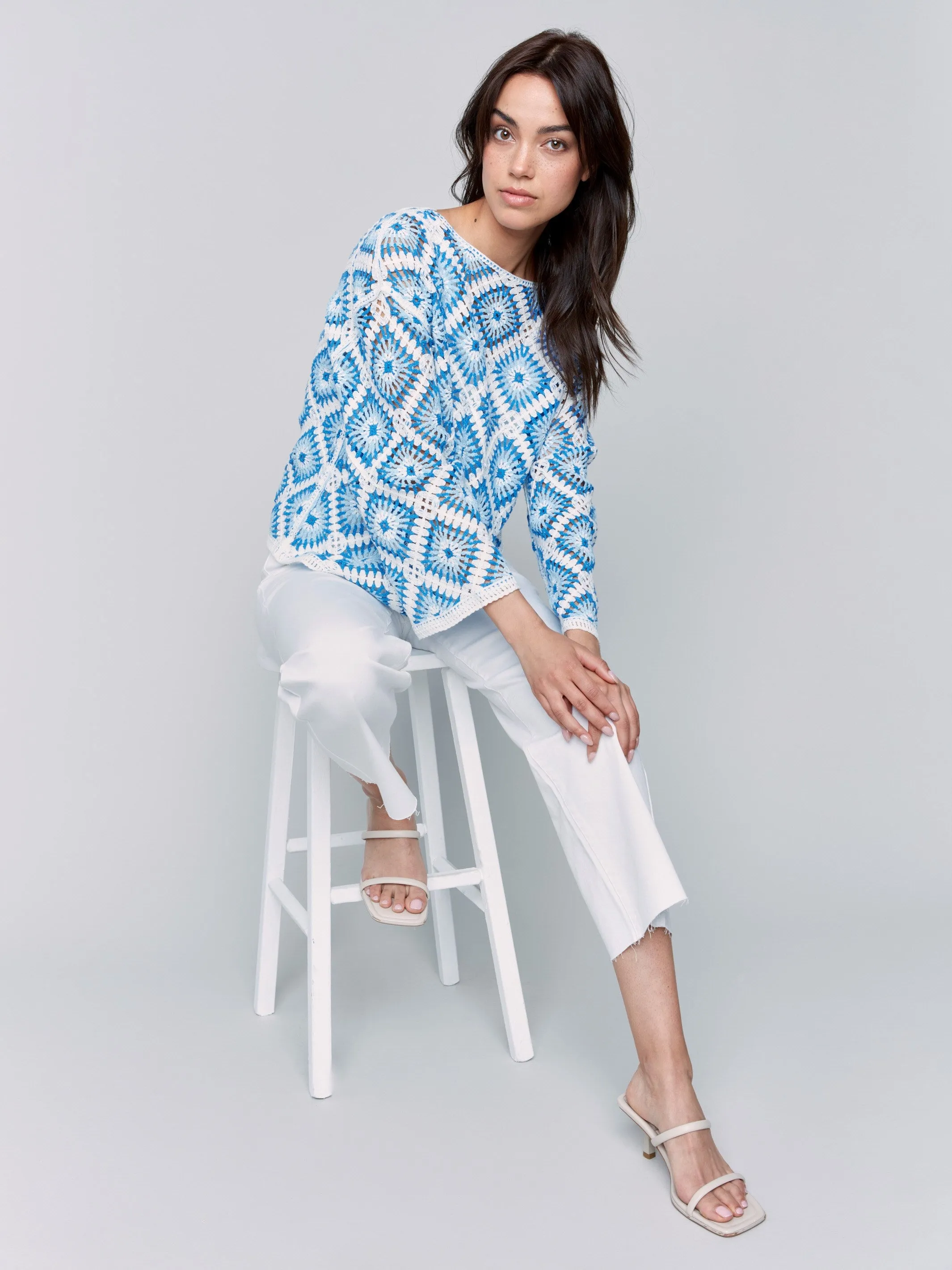 Cotton Blend Crochet Top - Coastal
