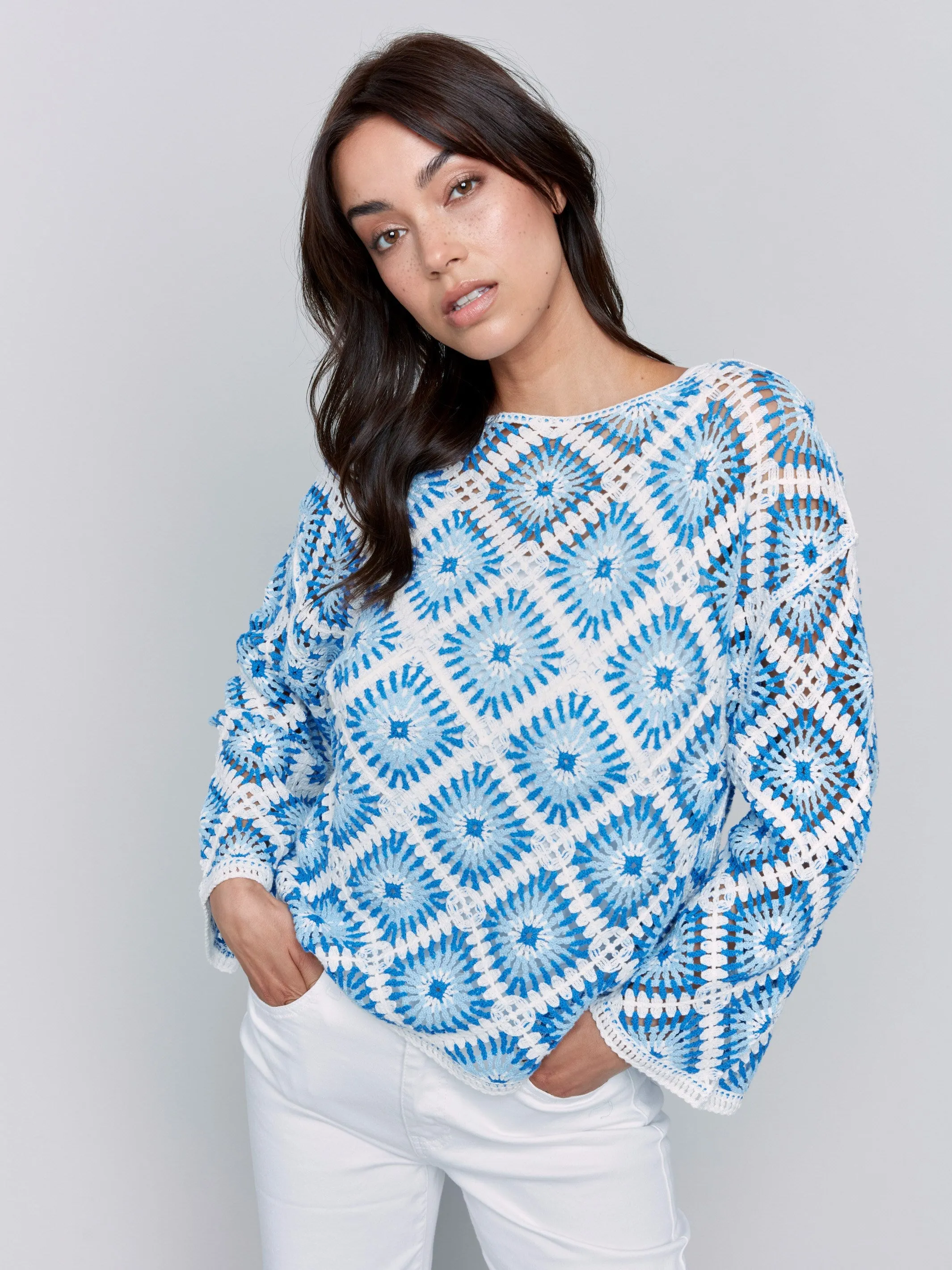 Cotton Blend Crochet Top - Coastal