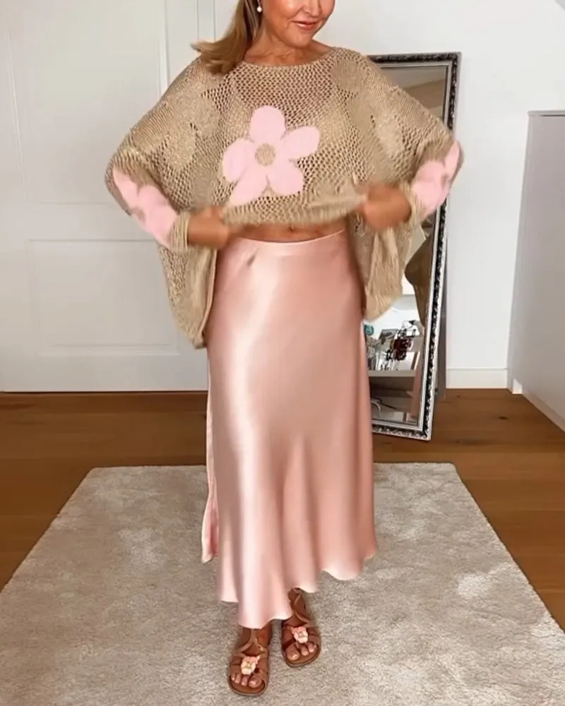 EMMA - Long-Sleeve Round Neck Floral Sweater