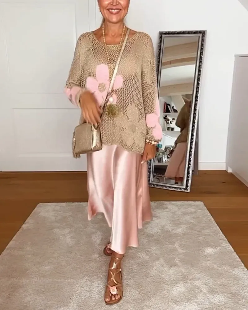 EMMA - Long-Sleeve Round Neck Floral Sweater