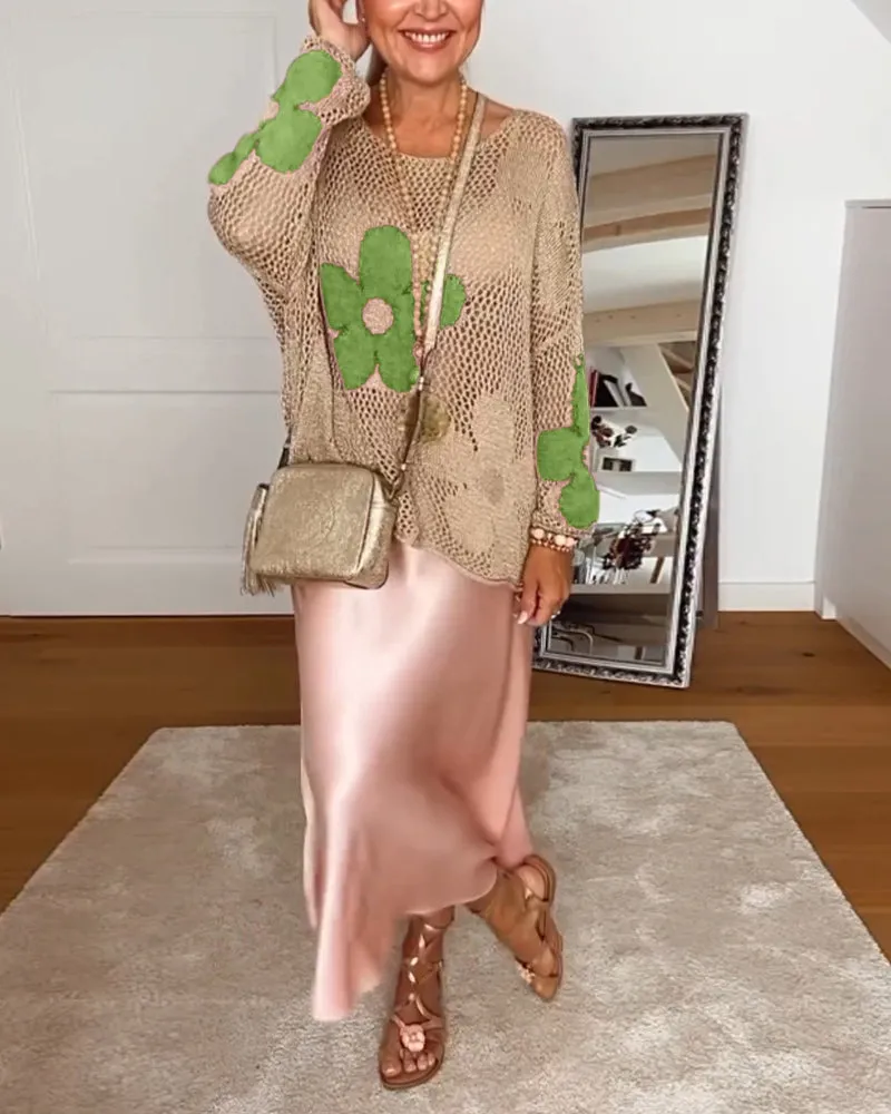 EMMA - Long-Sleeve Round Neck Floral Sweater