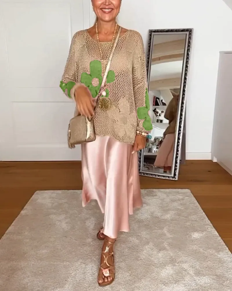 EMMA - Long-Sleeve Round Neck Floral Sweater