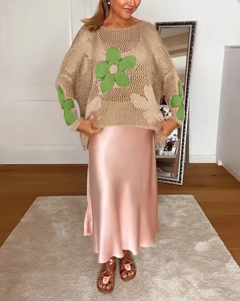 EMMA - Long-Sleeve Round Neck Floral Sweater