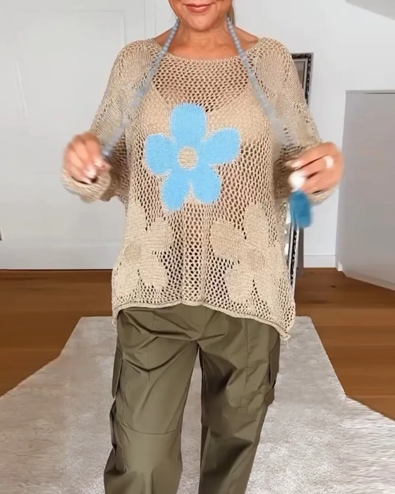 EMMA - Long-Sleeve Round Neck Floral Sweater