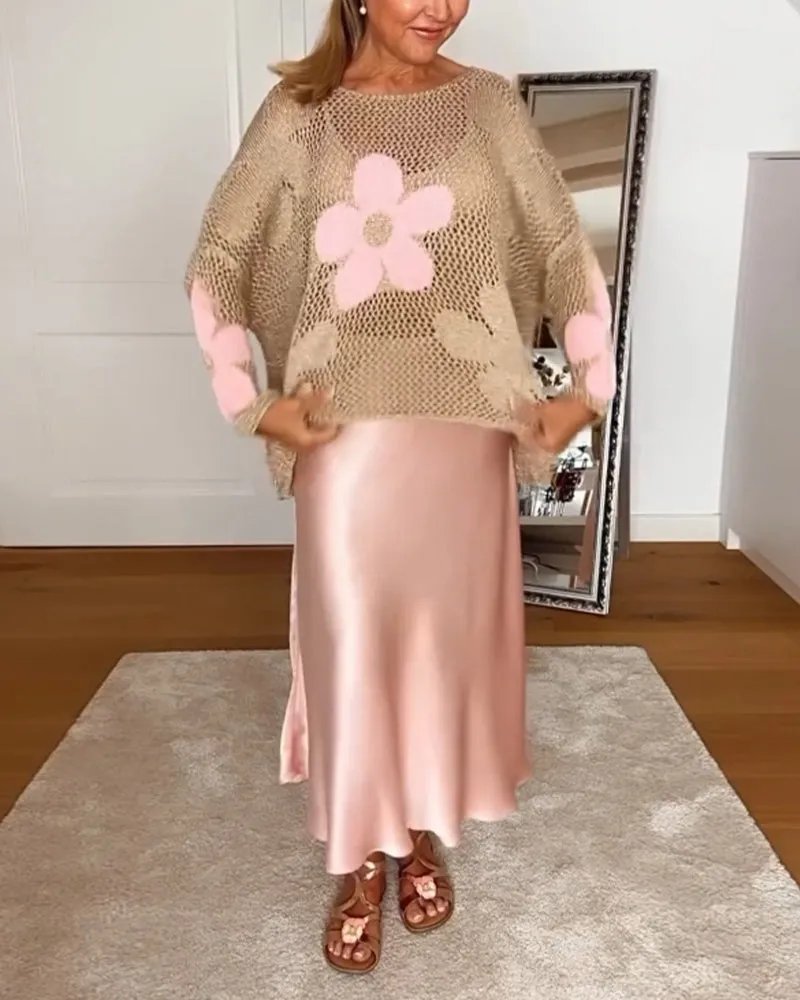 EMMA - Long-Sleeve Round Neck Floral Sweater