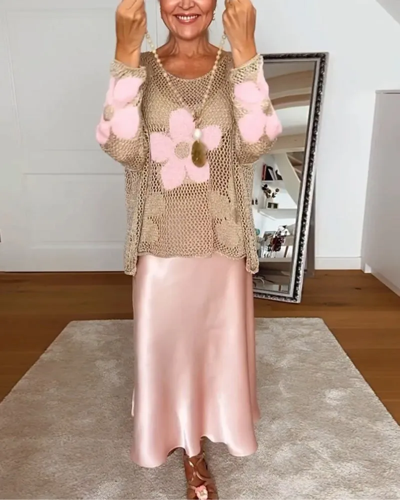 EMMA - Long-Sleeve Round Neck Floral Sweater