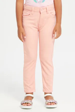 Girls Pink Plain Regular Fit Jeans