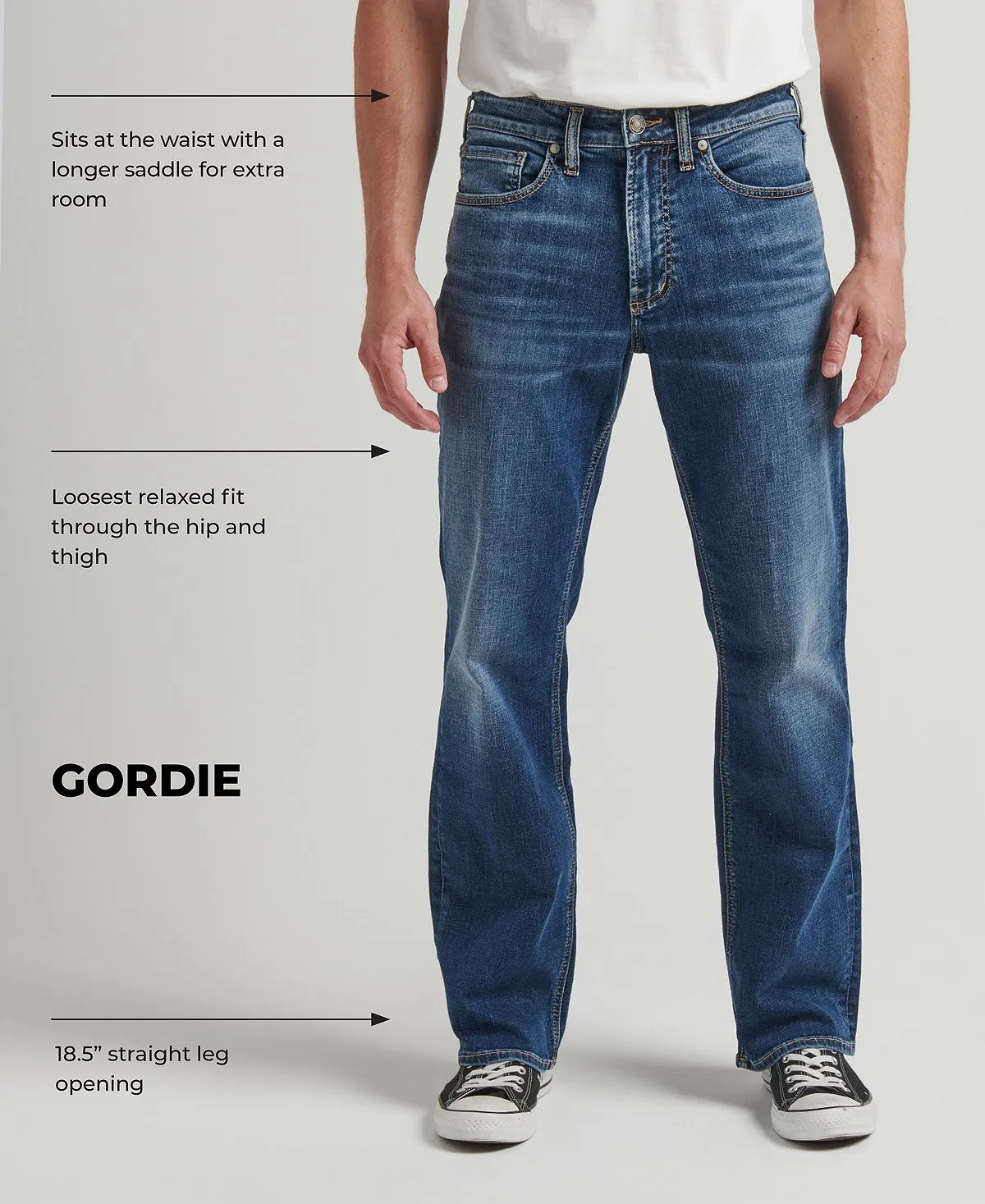 Gordie Silver Jeans Co. Men's Straight Stretch Relaxed Jeans, Multi