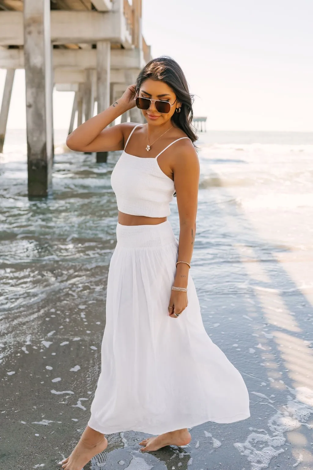 Hali White Smocked Tank Top & Midi Skirt - FINAL SALE
