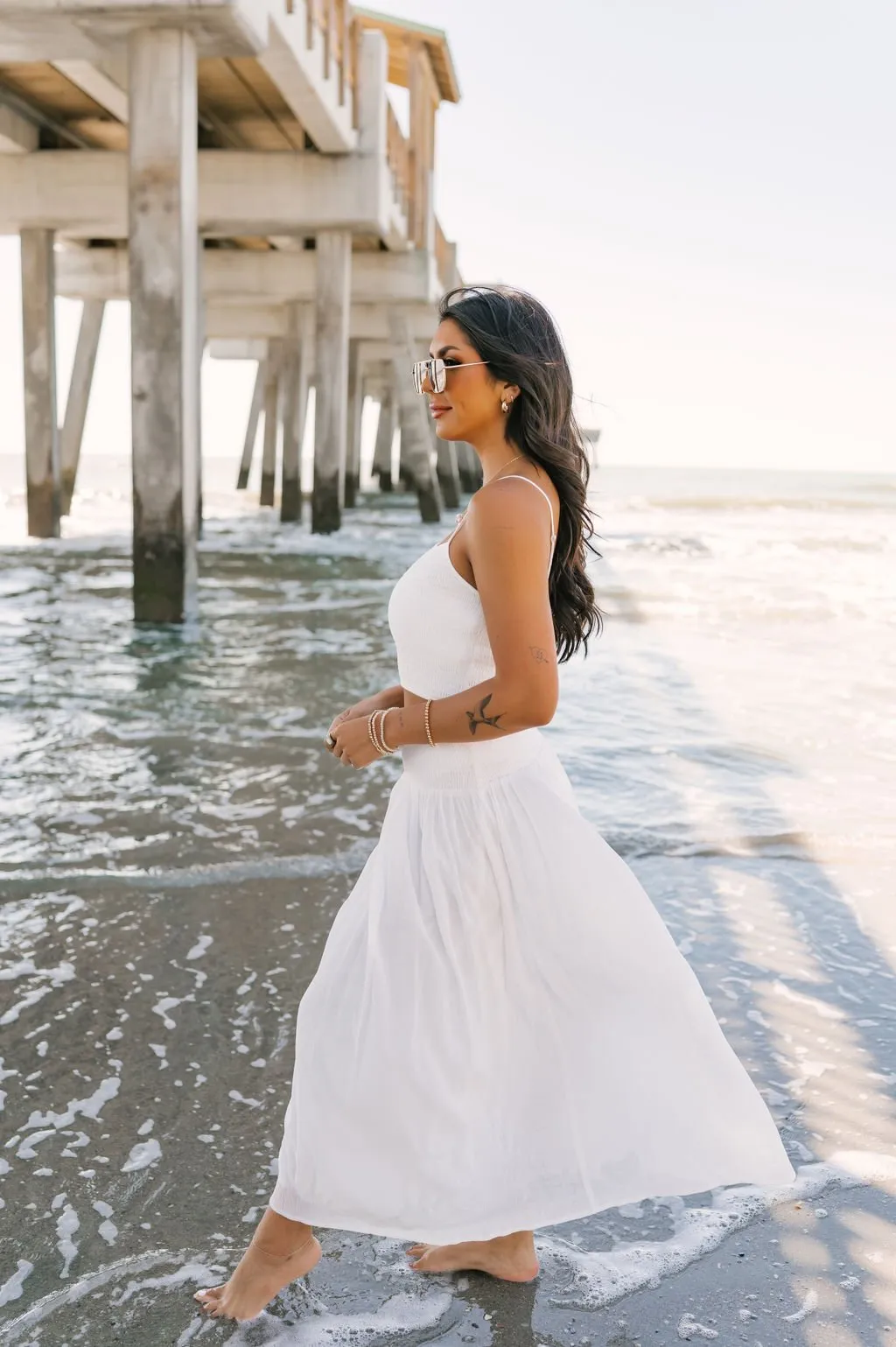 Hali White Smocked Tank Top & Midi Skirt - FINAL SALE