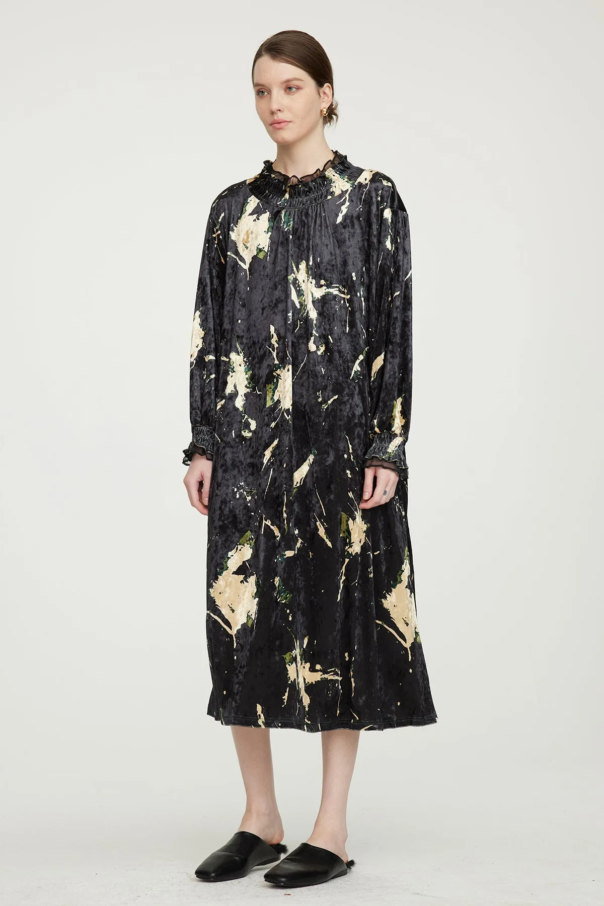 HARRIS Mesh Splice Elegant Velvet Dress Black