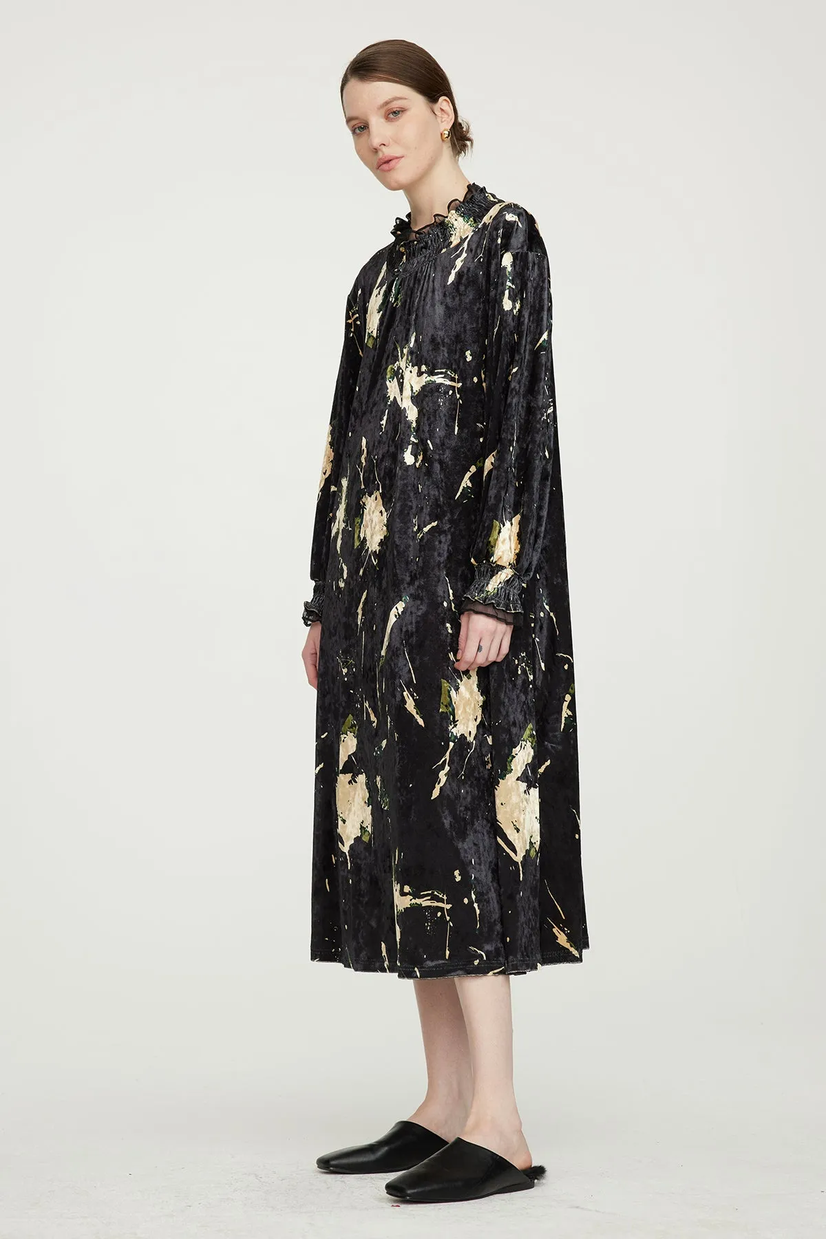 HARRIS Mesh Splice Elegant Velvet Dress Black