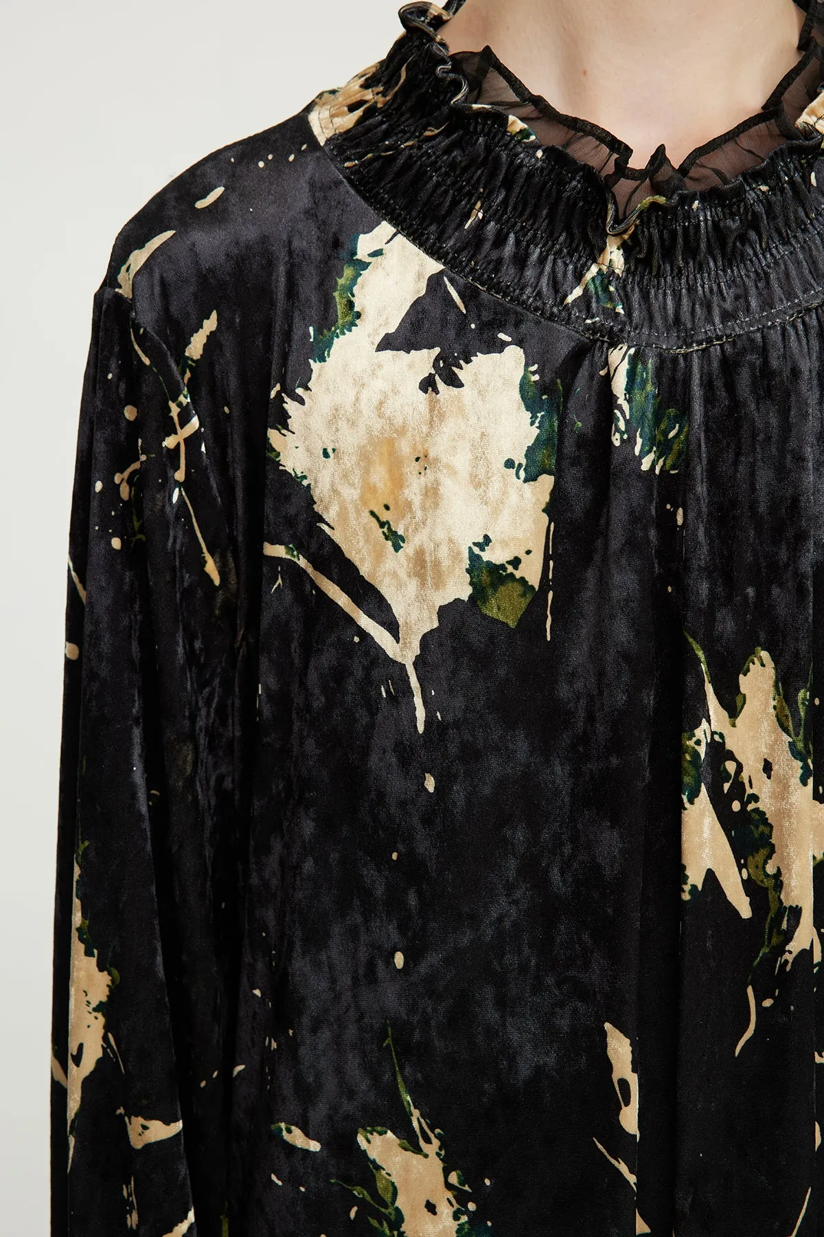 HARRIS Mesh Splice Elegant Velvet Dress Black