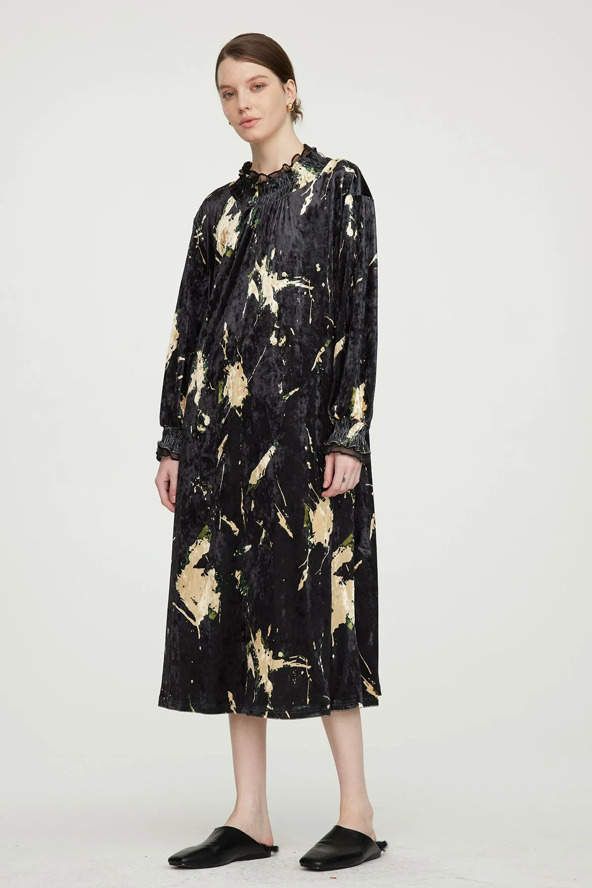 HARRIS Mesh Splice Elegant Velvet Dress Black