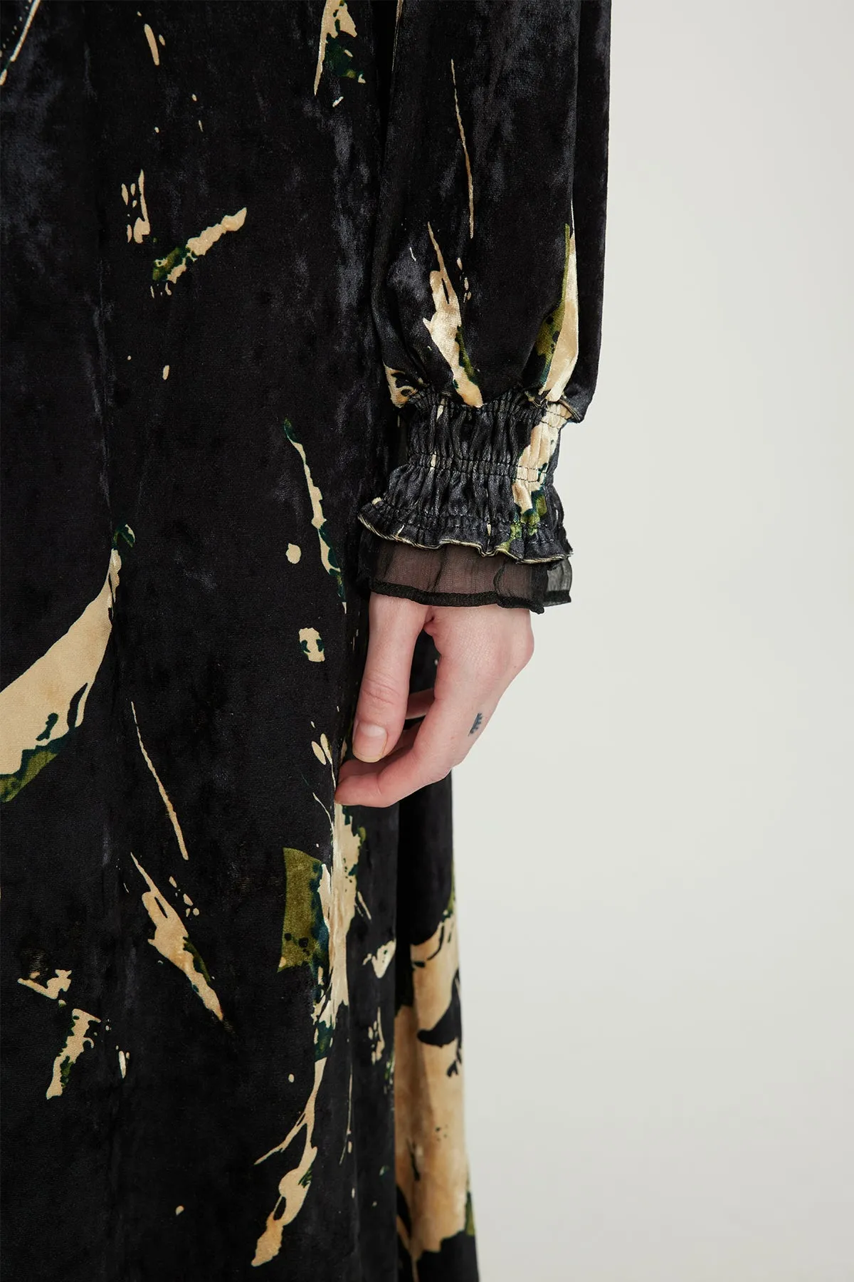 HARRIS Mesh Splice Elegant Velvet Dress Black