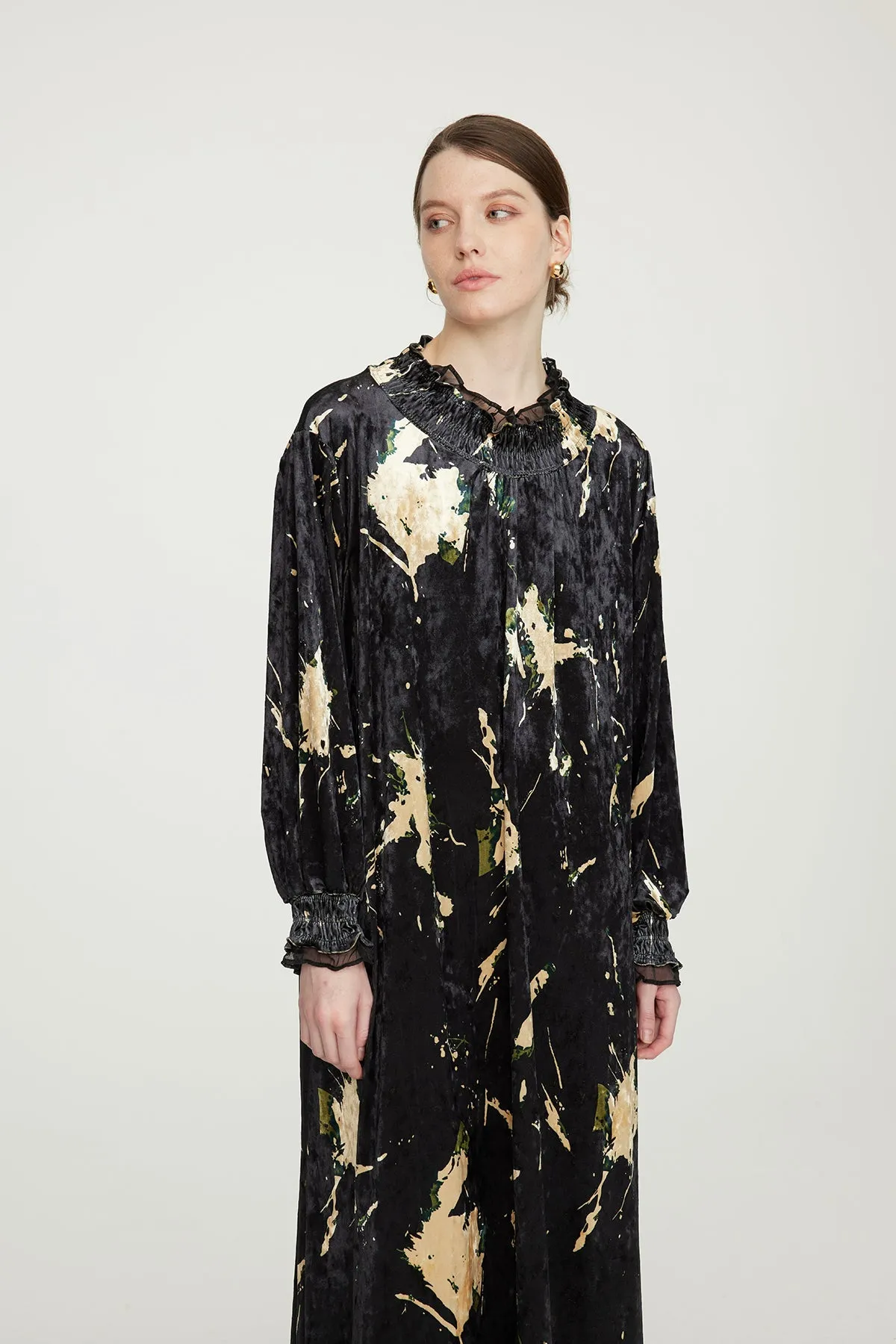HARRIS Mesh Splice Elegant Velvet Dress Black