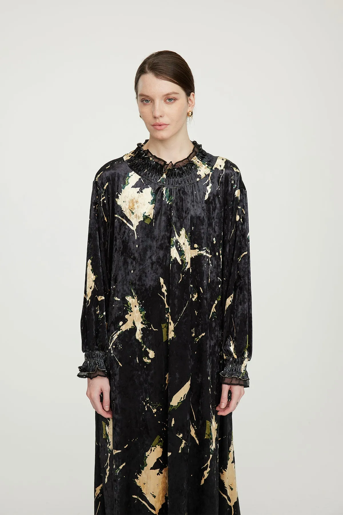 HARRIS Mesh Splice Elegant Velvet Dress Black