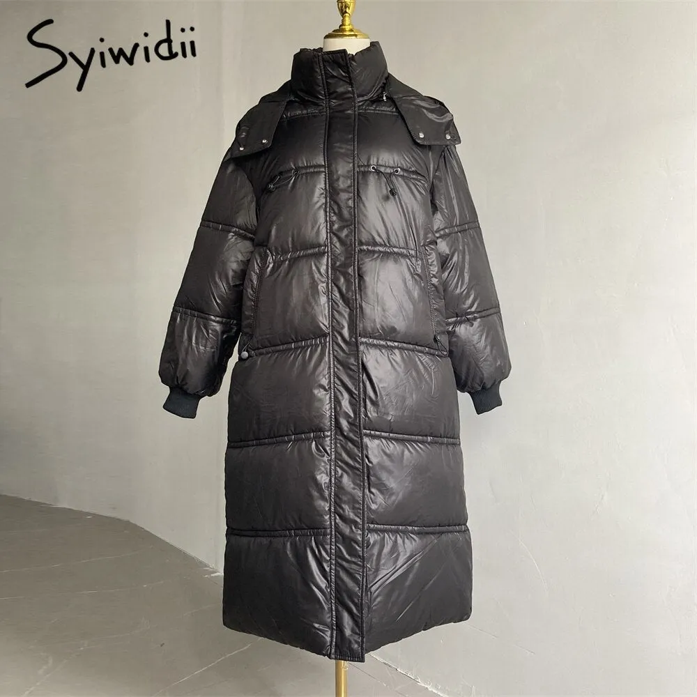 Joskaa Women's Winter Jacket Long Thicken Warm Coats Female 2024 Oversized Adjustable Waist Parkas with Hood Casual Outerwear