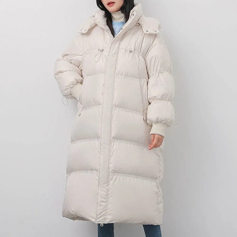 Joskaa Women's Winter Jacket Long Thicken Warm Coats Female 2024 Oversized Adjustable Waist Parkas with Hood Casual Outerwear