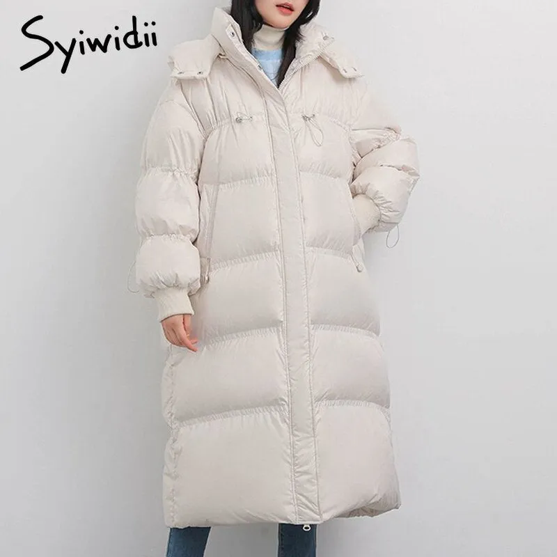 Joskaa Women's Winter Jacket Long Thicken Warm Coats Female 2024 Oversized Adjustable Waist Parkas with Hood Casual Outerwear