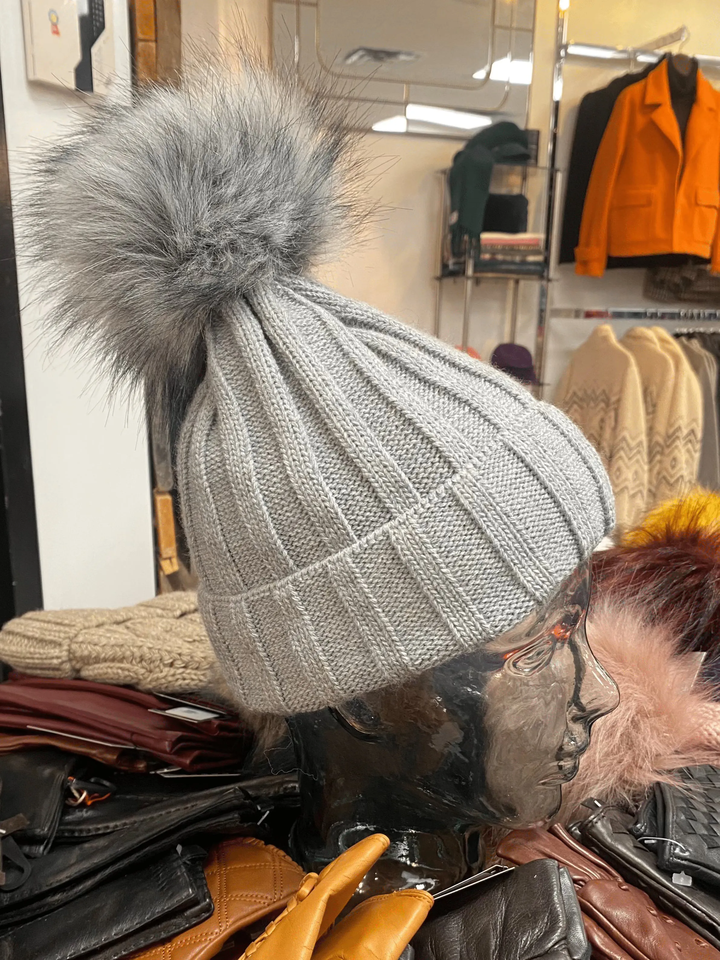 Knit Fleece Lined Pom Pom Toques
