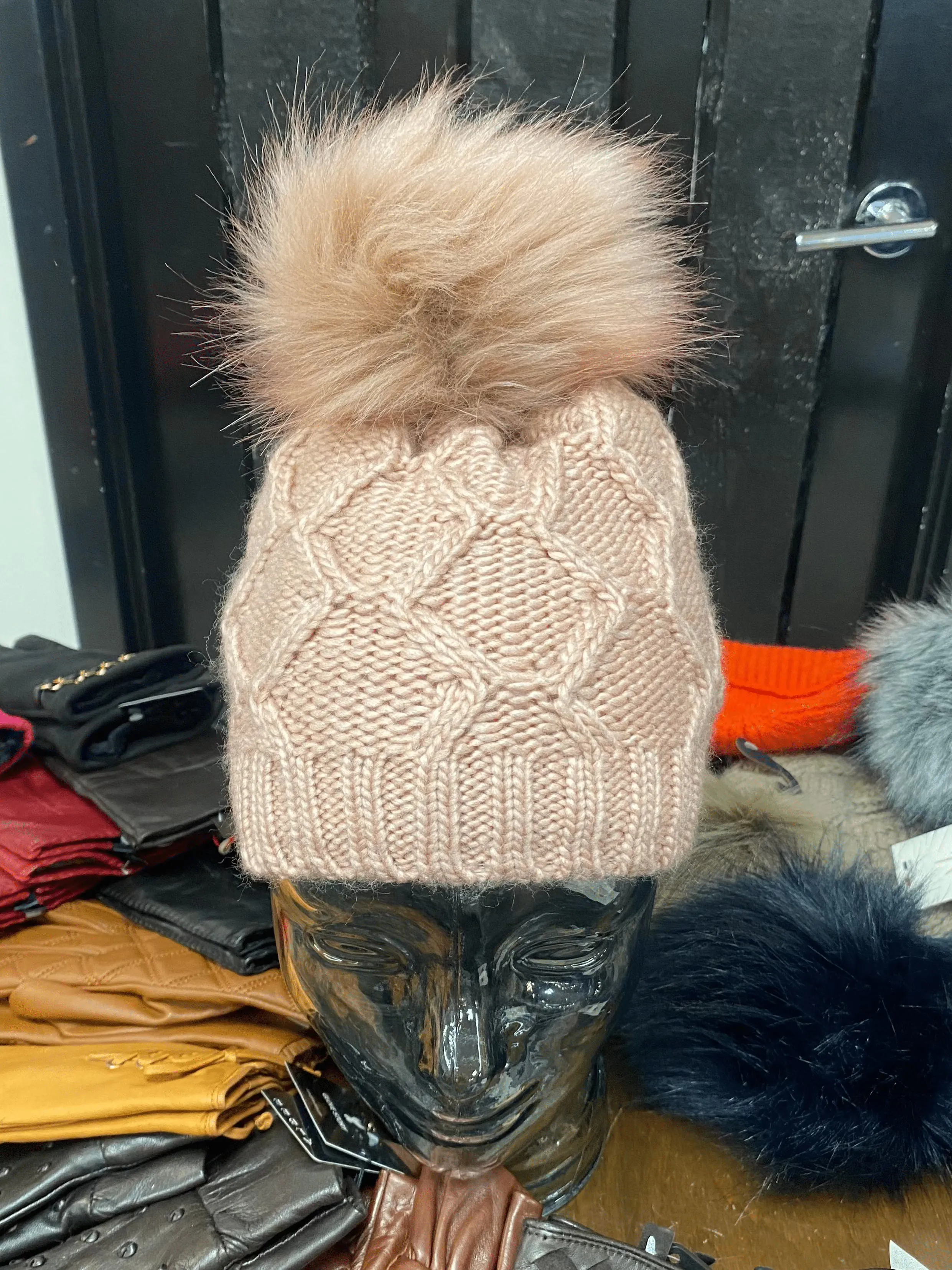 Knit Fleece Lined Pom Pom Toques