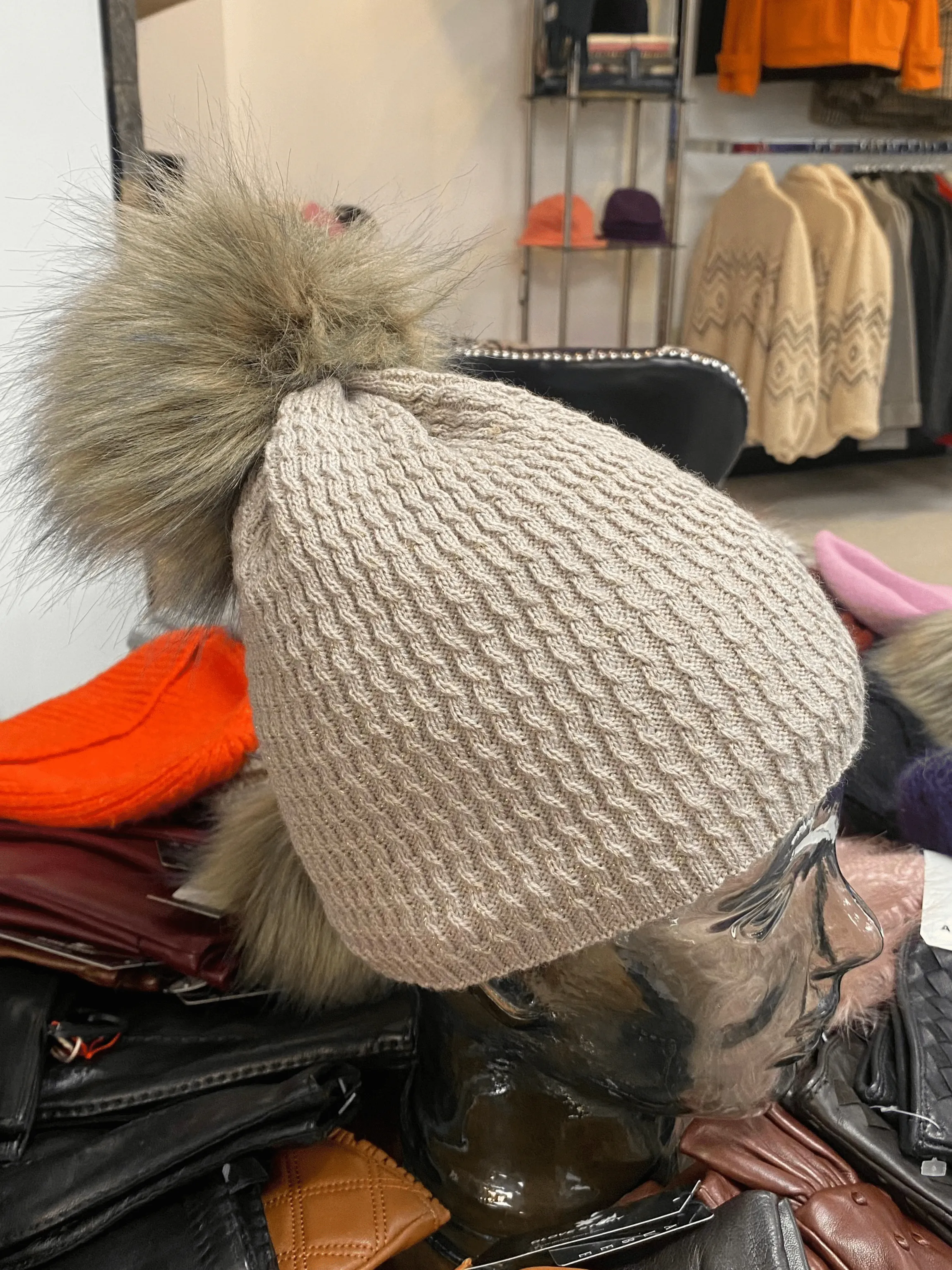 Knit Fleece Lined Pom Pom Toques