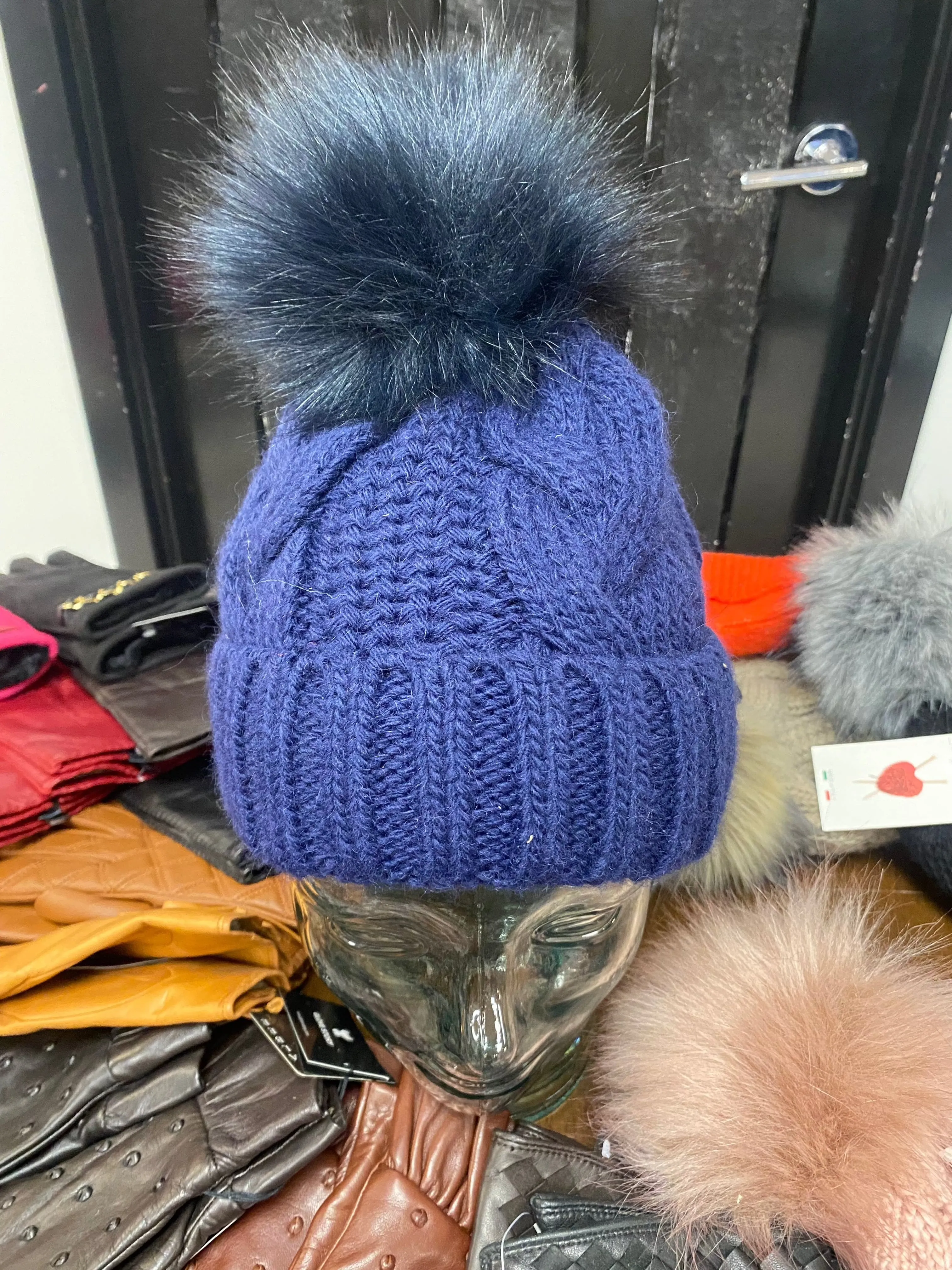 Knit Fleece Lined Pom Pom Toques