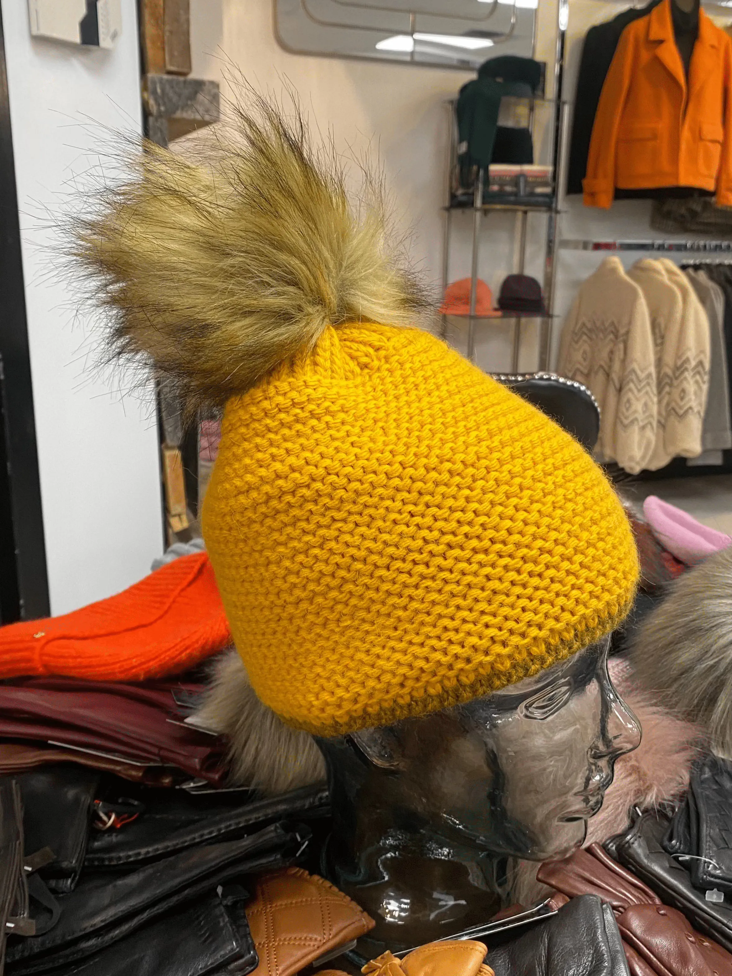 Knit Fleece Lined Pom Pom Toques